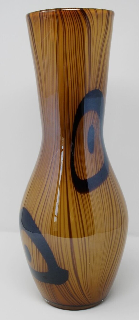 Vintage Art Glass Vase 15.5" Amber Combed Feather Bullseye Tiger Pattern